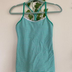 lululemon green and white power Y back tank